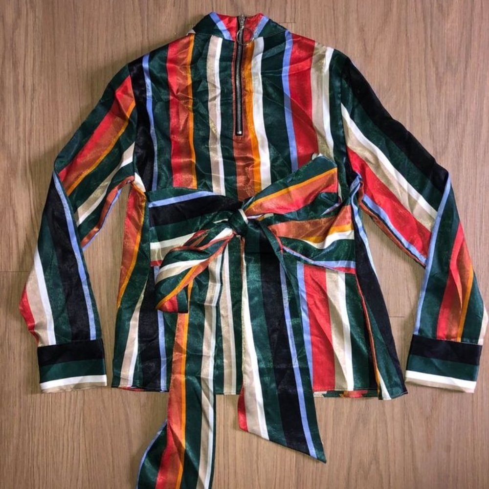 Zara | colorful blouse w/ribbon bowtie
